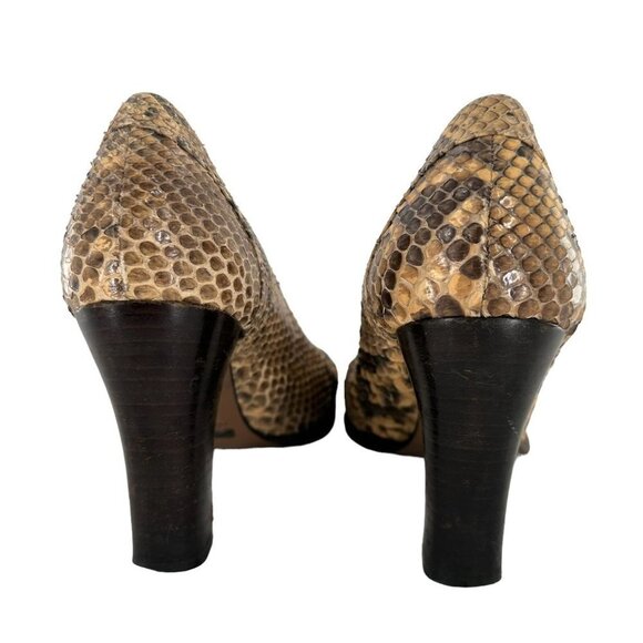 Dolce and Gabbana Brown Python Snakeskin Square Toe Kiltie Pumps Size 38 Heels - Picture 8 of 11